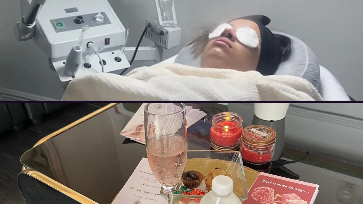 Nail and facial treatment area with clean, simple décor.